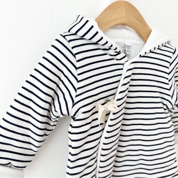 PETITE BATEAU navy Baby's Striped Hooded Coveralls - Picture 5 of 9